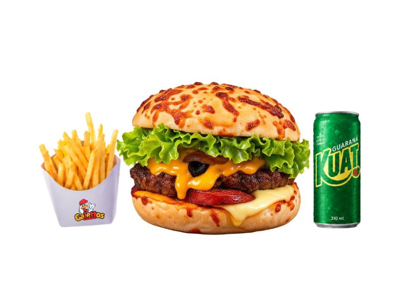 Combo beef cheddar caramel - hambúrguer de alcatra c/ bacon + batata + refri lata + maionese caseira